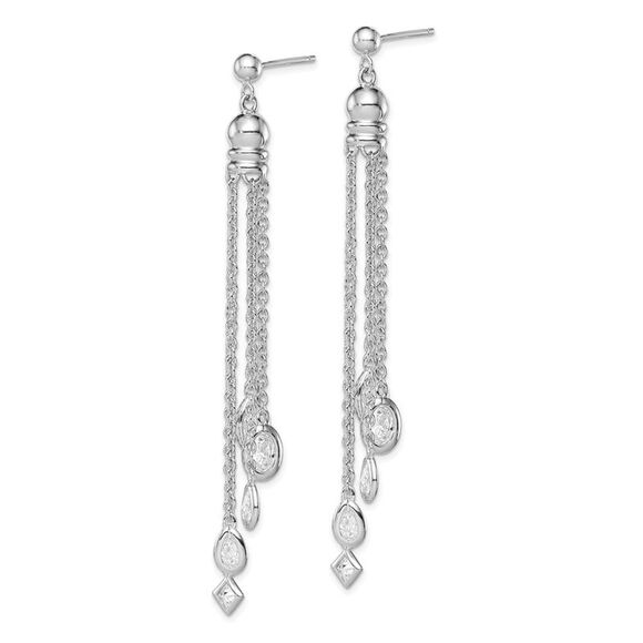 Kazi Luxury Silver RH-plated Polished CZ & Multi-Chain Post Dangle Earrings Jewelry